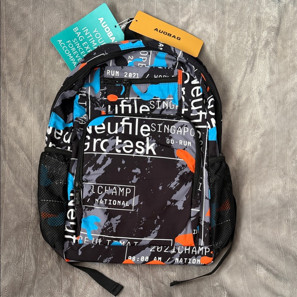 NWT Graphic Men's Backpack - Black, Blue, and Orange